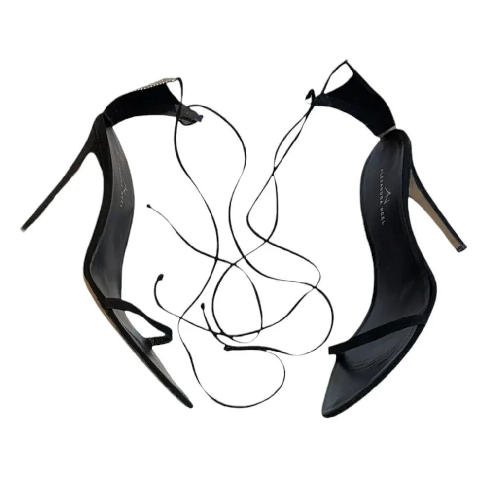 Alexandra Neel Black Suede Lace Up Sandal with Silver Filigree detail Size 40